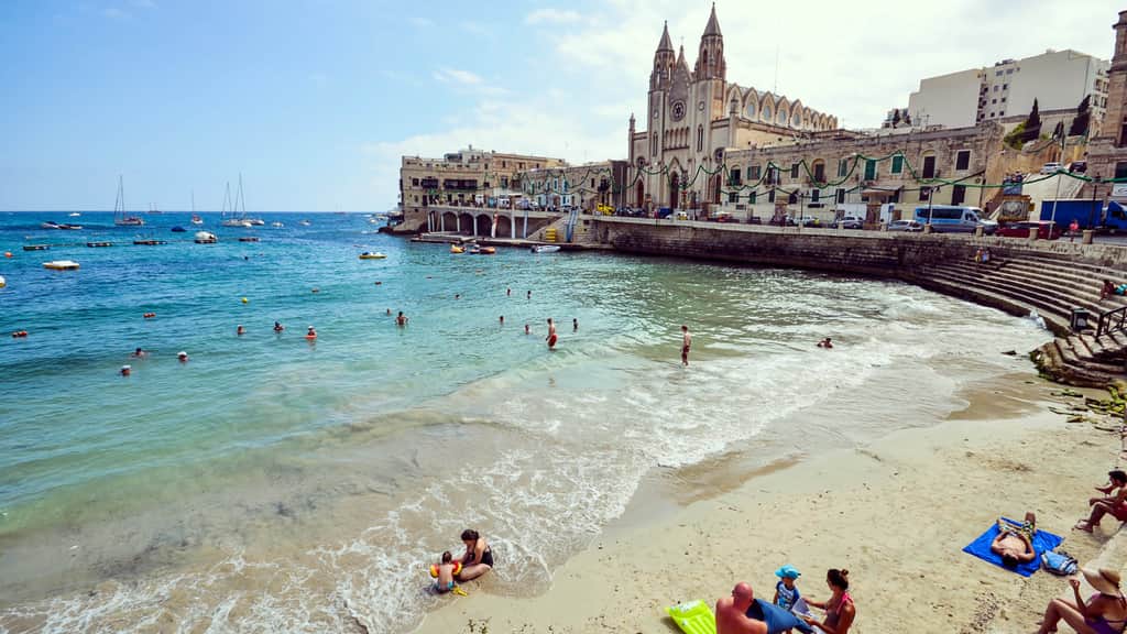 Balluta Bay beach in St Julians, Malta