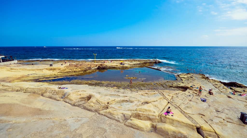Fond Għadir Bay beach in Sliema, Malta