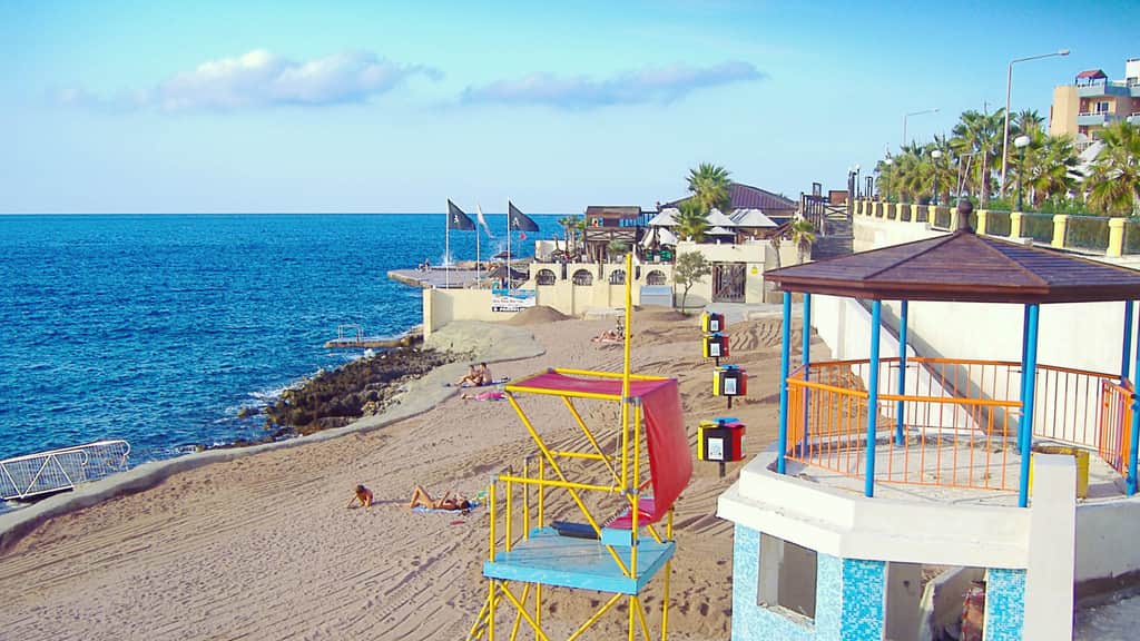 Perched Beach beach in Buġibba, Malta